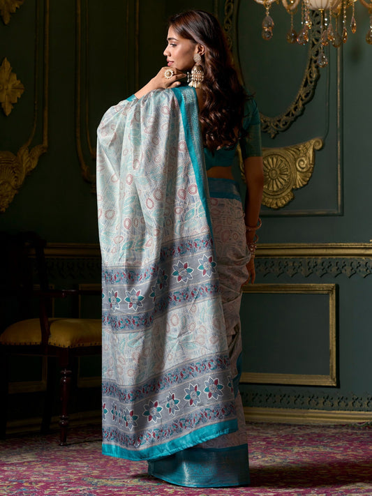 Sky color dola silk foil printed saree for women online shopping
