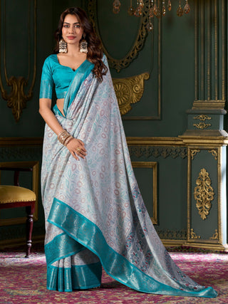 Sky color dola silk foil printed saree for women price
