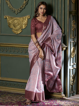 Maroon color dola silk foil printed saree for women online
