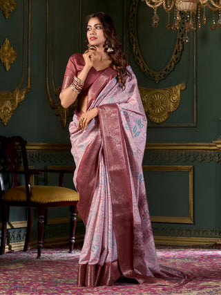 Maroon color dola silk foil printed saree for women online  Price
