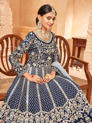 Navy blue color long anarkali gown images