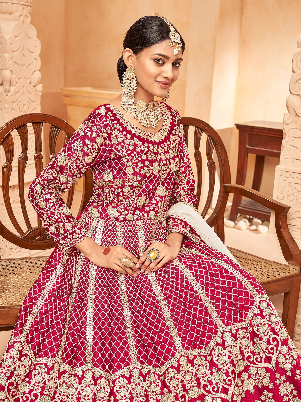 Red color art silk long anarkali gown price