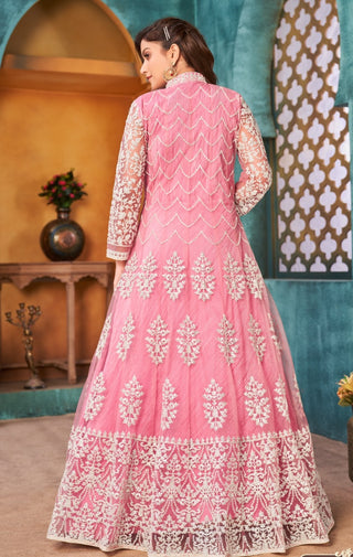 Long pink net salwar suit for women