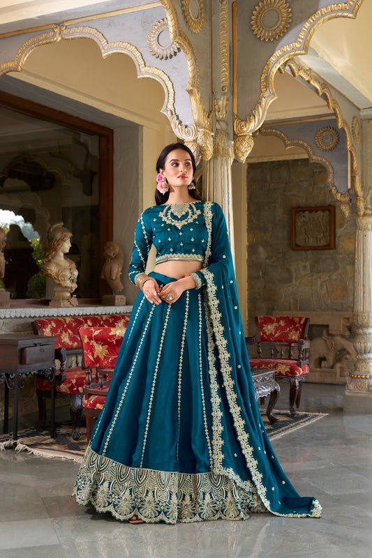 Firozi color vichitra silk lehenga choli 