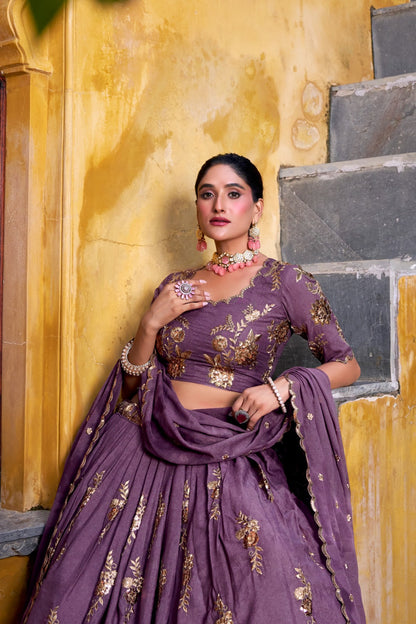 Lavender Sequins Embroidered Crush Chaniya Choli