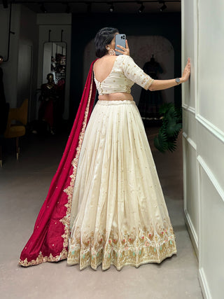 Off White color vichitra silk lehenga choli with dupatta