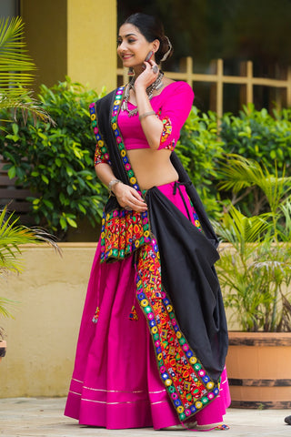 Exclusive Garba Night Pink Cotton Lehenga Choli For Navratri