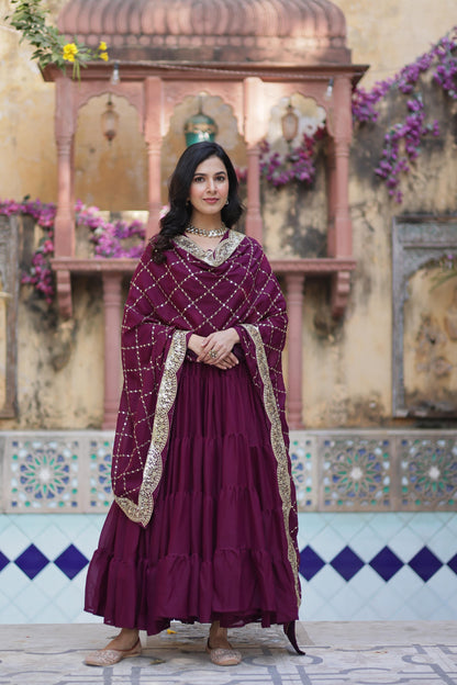 Wine color georgette long gown online shopping
