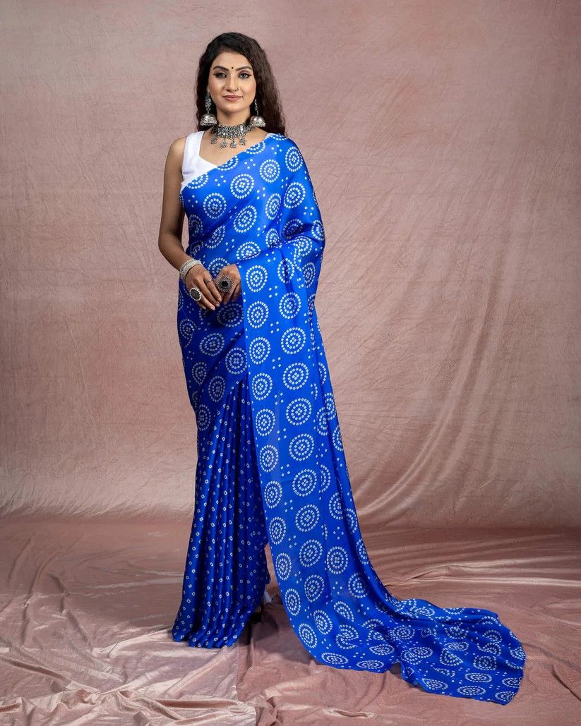 Blue color japan satin saree for women
