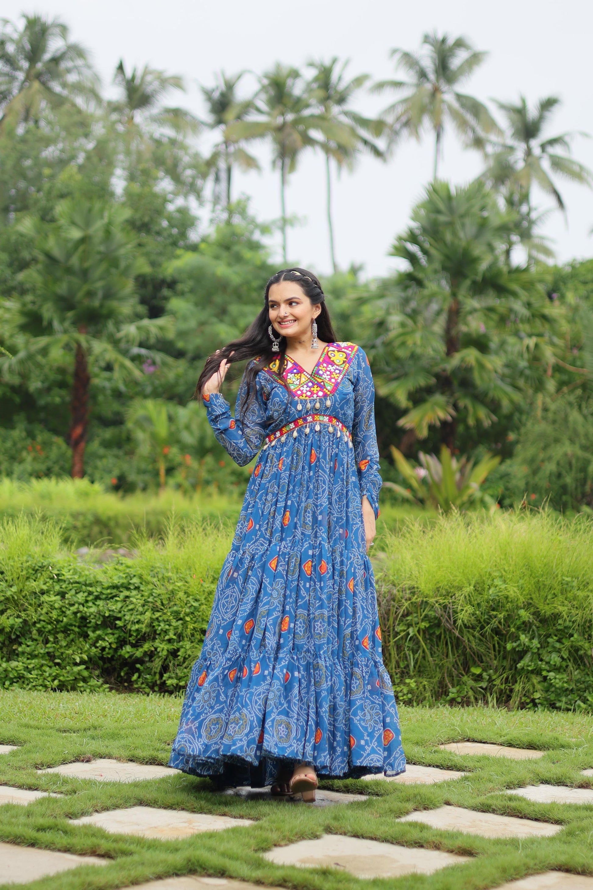Blue navratri gamthi work gown
