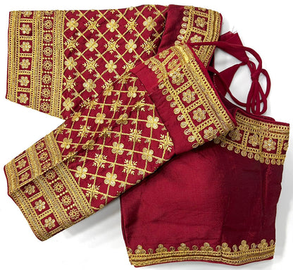 Maroon color silk sequins work blouse for women