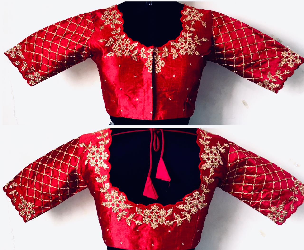 Rust color silk hand work blouse online