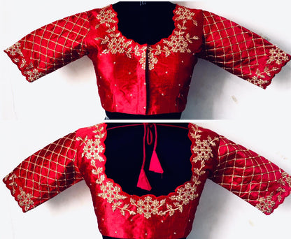 Rust color silk hand work blouse online
