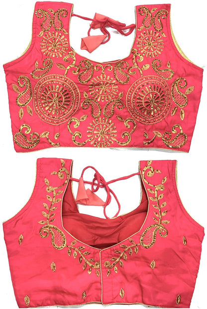Pink color silk hand work blouse online shopping