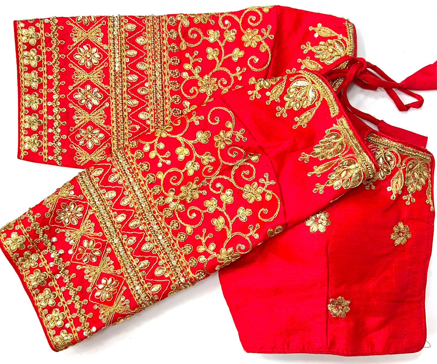 Red color silk sequins work lehenga blouse images