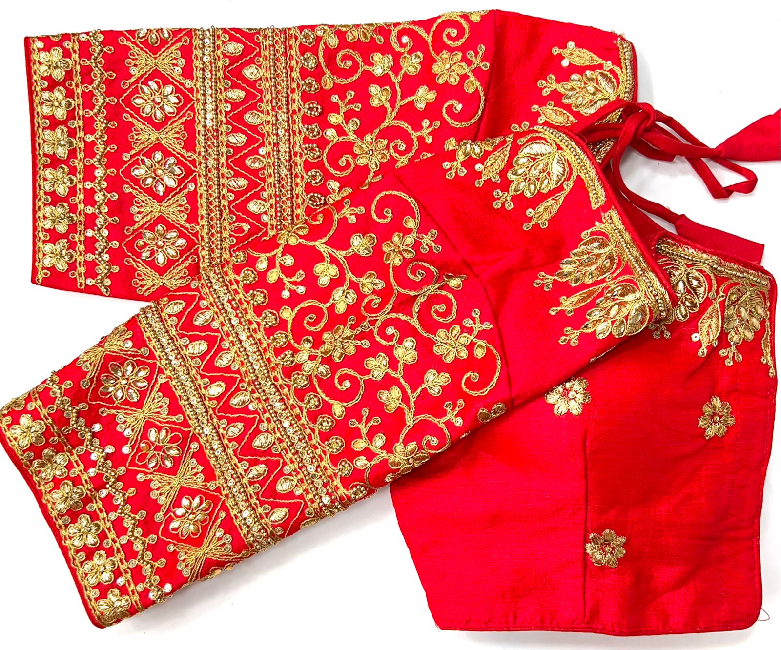 Red color silk sequins work lehenga blouse images