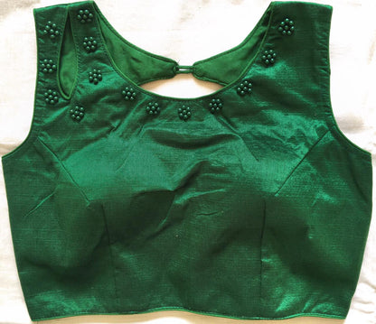 Green color phantom silk moti work blouse price