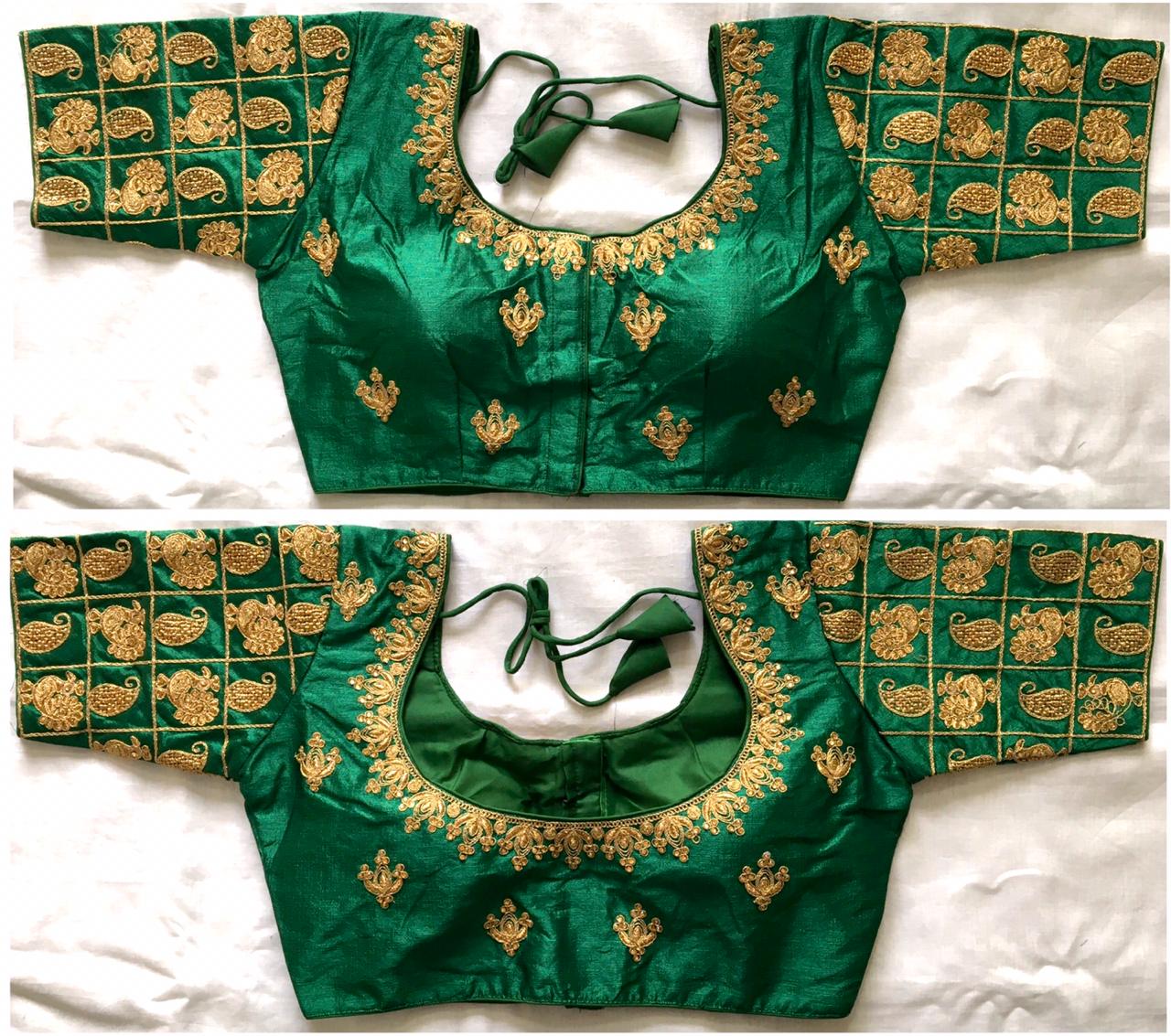 Green color phantom silk blouse images