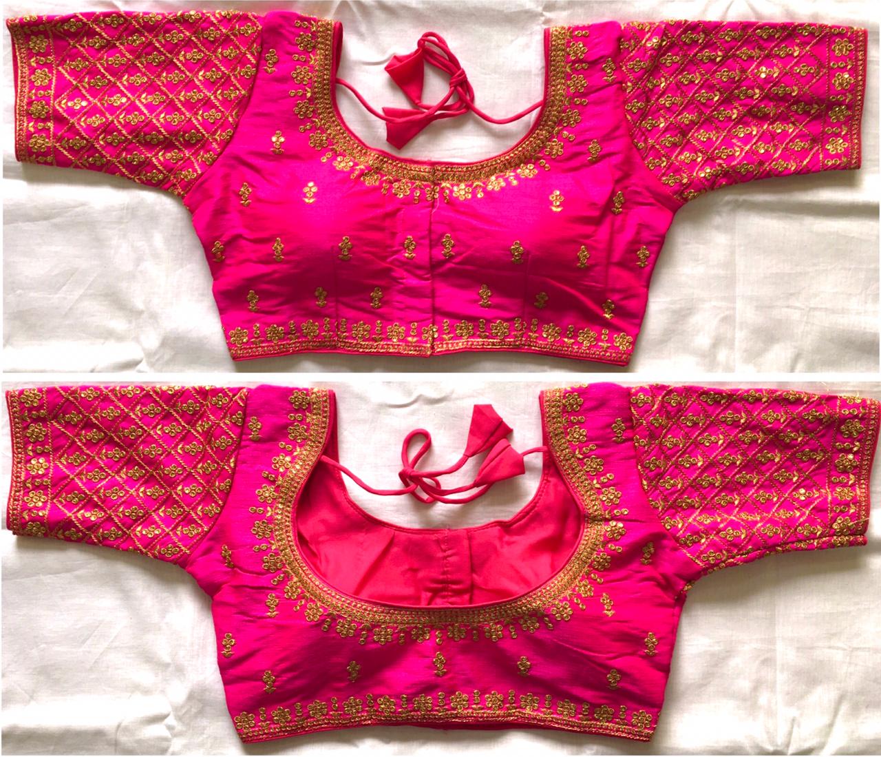 Pink color sequins work blouse online