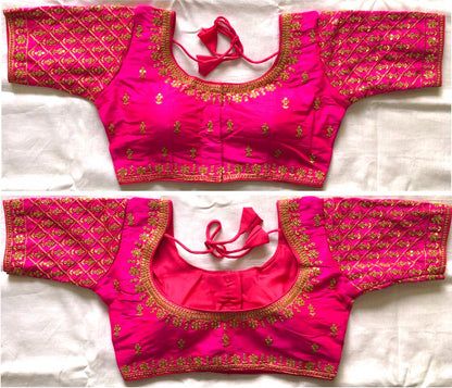 Pink color sequins work blouse online