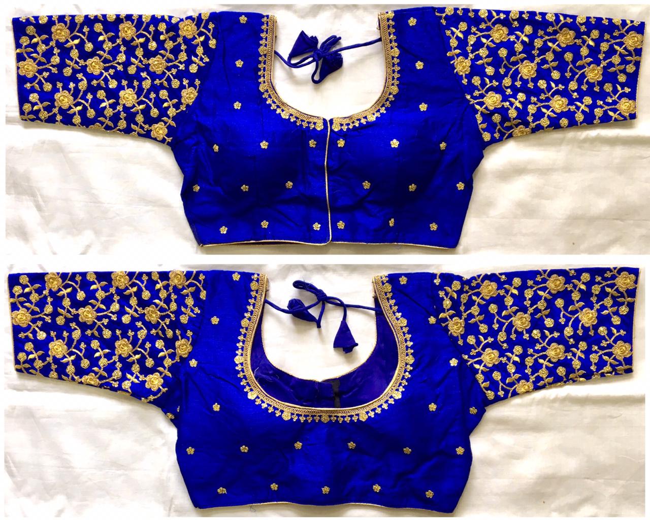 Blue color phantom silk Sequins work sarees blouse online shopping