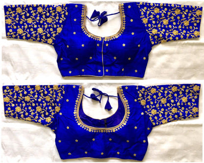 Blue color phantom silk Sequins work sarees blouse online shopping