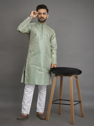 Multicoloured Thread Embroidery Kurta For Men's