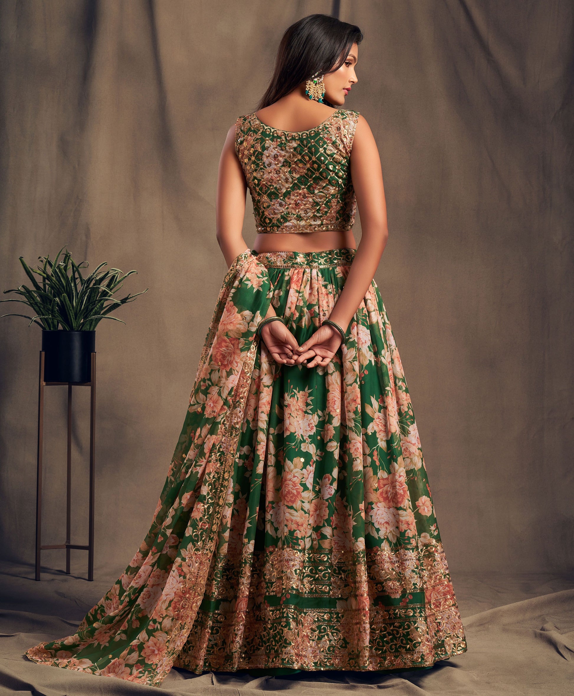 Green organza lehenga choli with price
