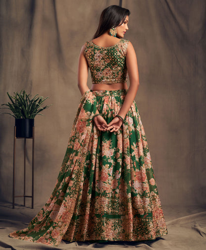 Green organza lehenga choli with price
