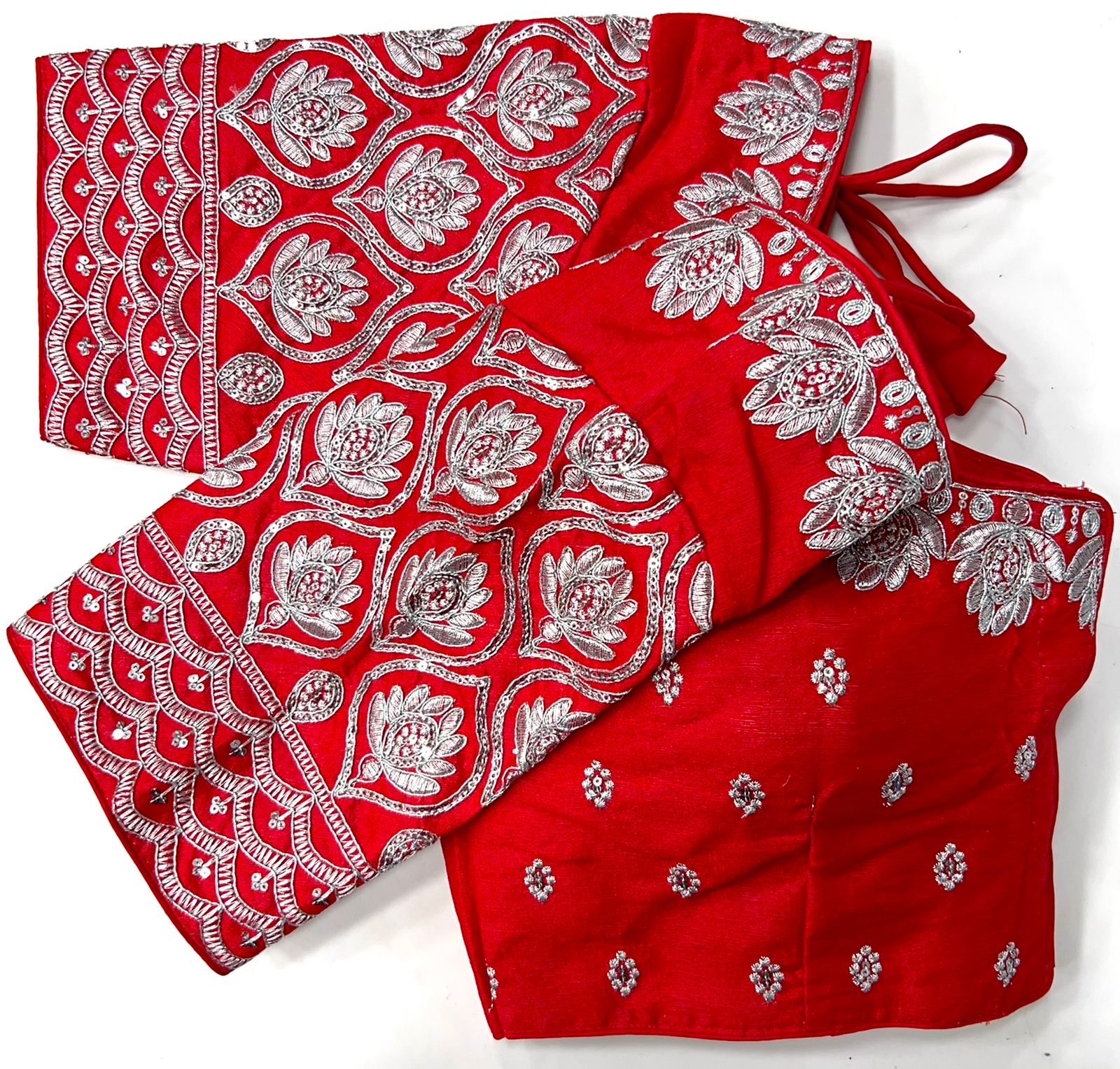 Red color silk sequins work blouse for wedding