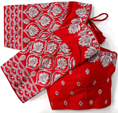 Red color silk sequins work blouse for wedding