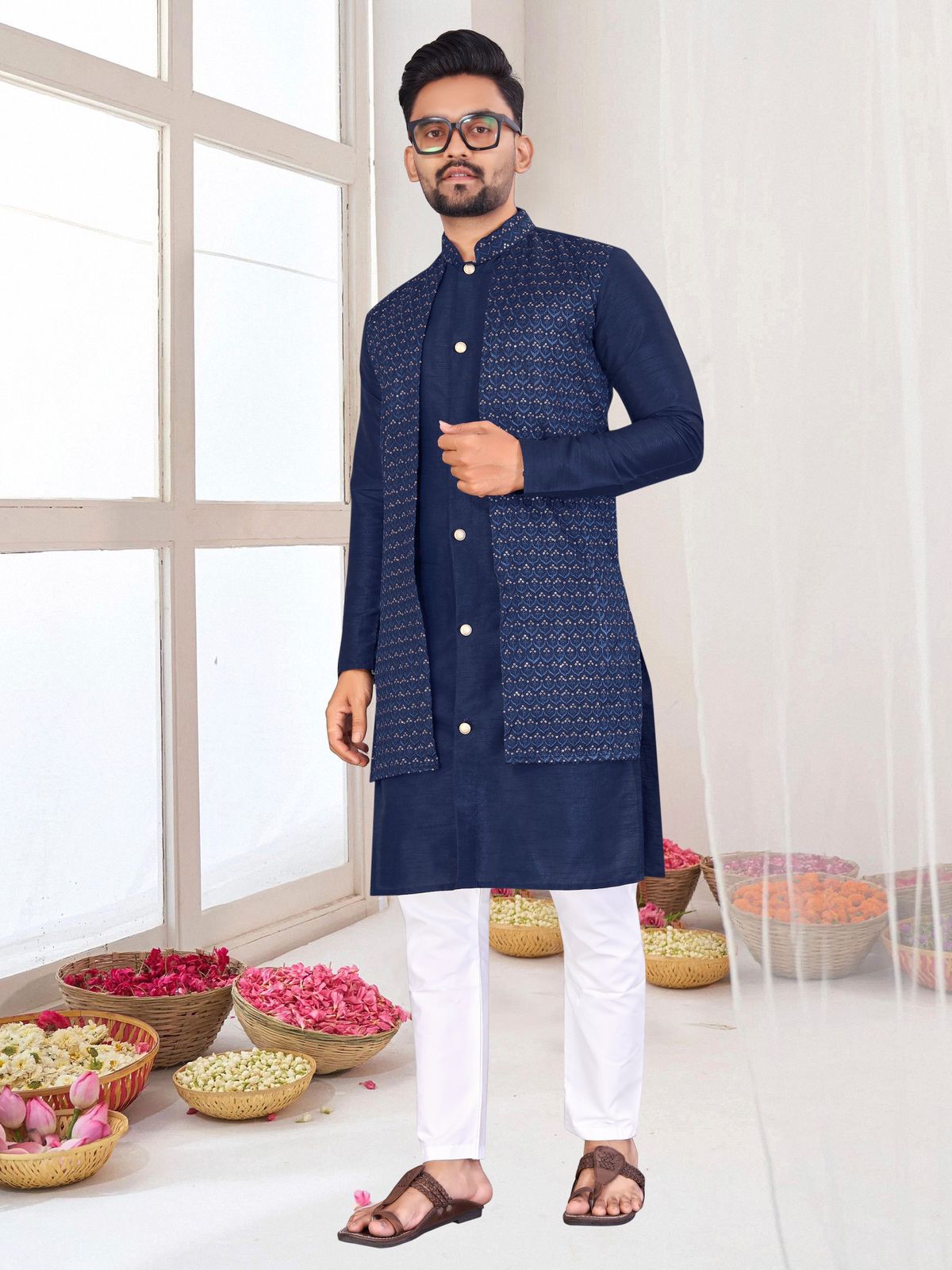 Traditional Indian Wedding Wear Men's Indo Western Kurta Pajama