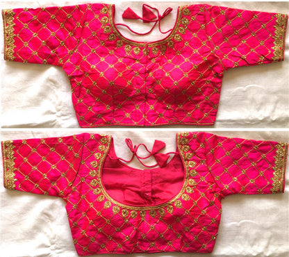 Pink color fentam silk readymade blouse price