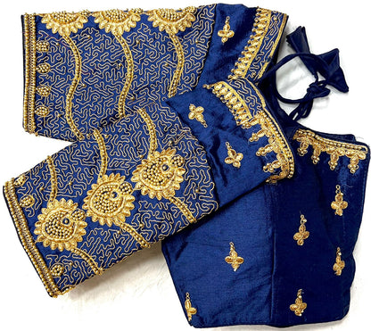 Navy Blue color silk embroidery work readymade blouse 
