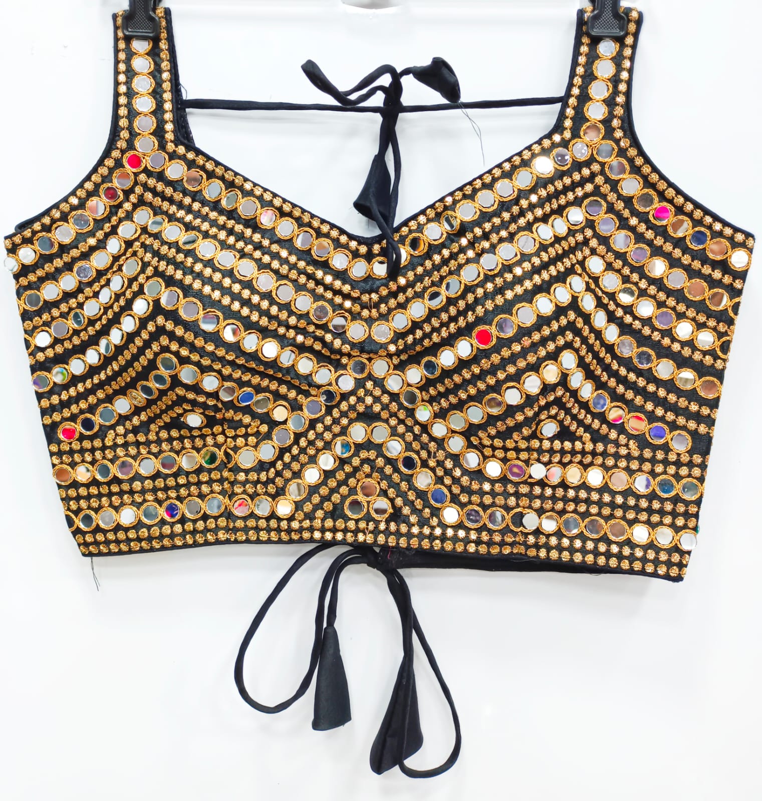 Grey color silk embroidery work mirror work blouse for women