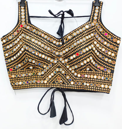 Grey color silk embroidery work mirror work blouse for women