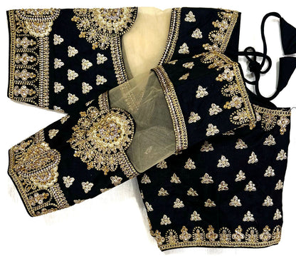 Black color coding work silk blouse images`