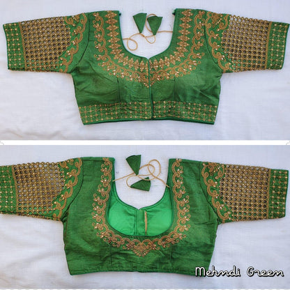 Mehendi green color phantom silk blouse price