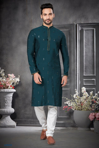 Cotton Silk Embroidery Kurta For Mens