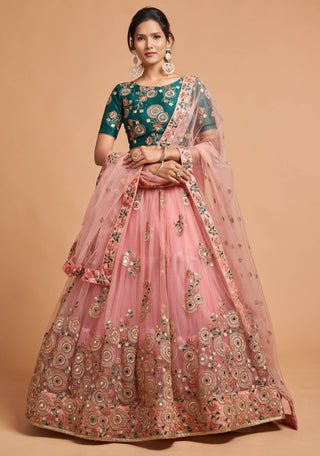 Peach color lehenga combination with groom