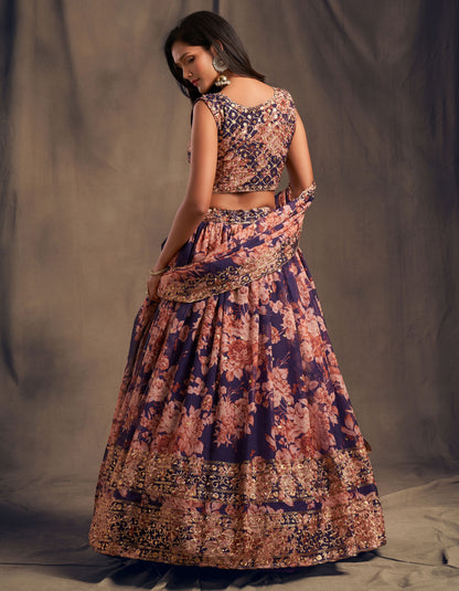 Purple color organza wedding 
lehenga choli 
