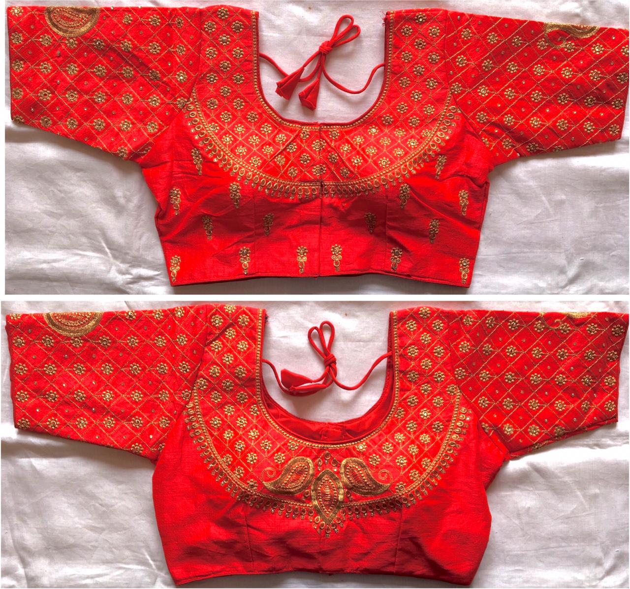 Red color phantom silk thread work blouse online