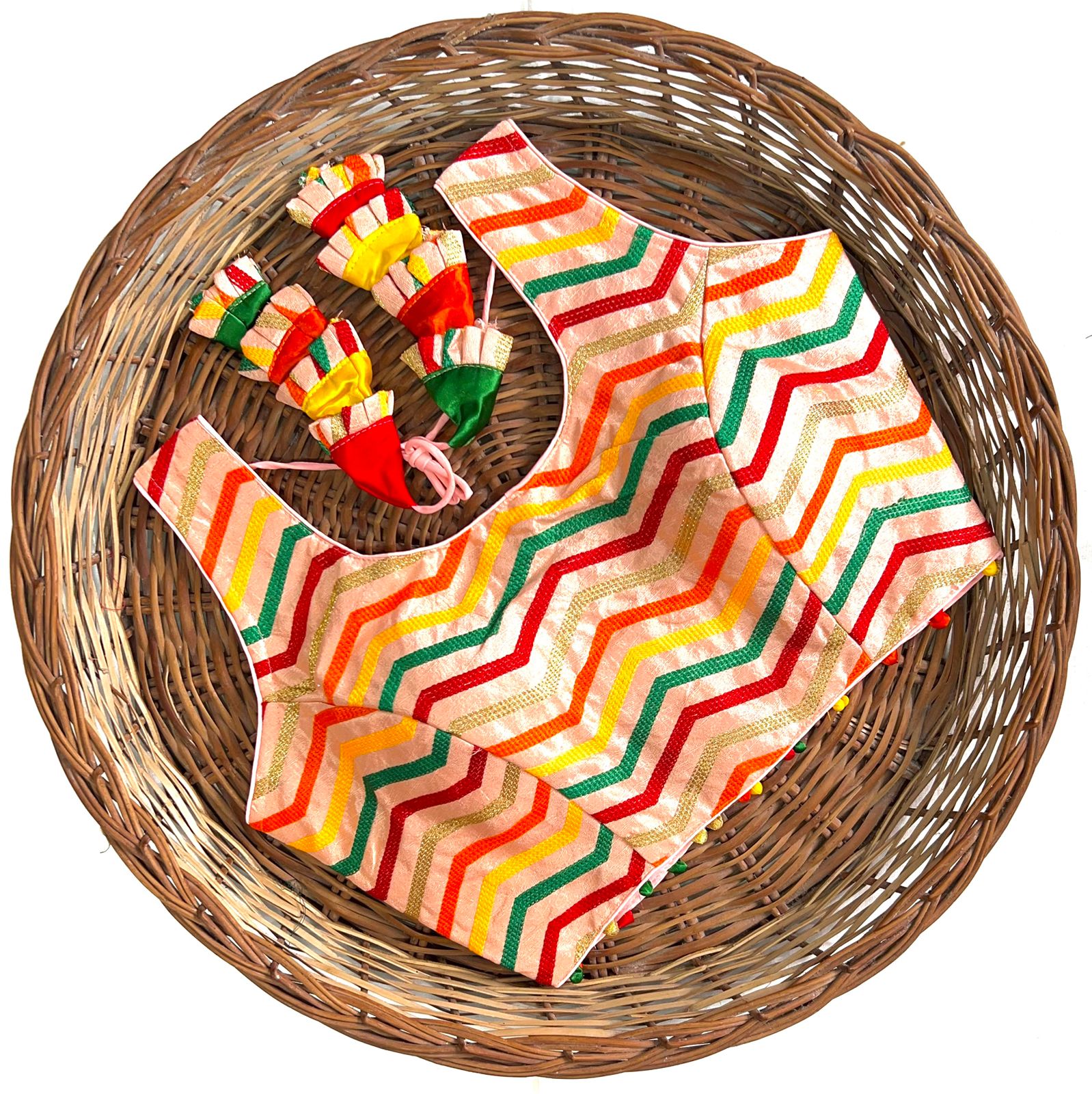 Peach color thread work silk blouse online