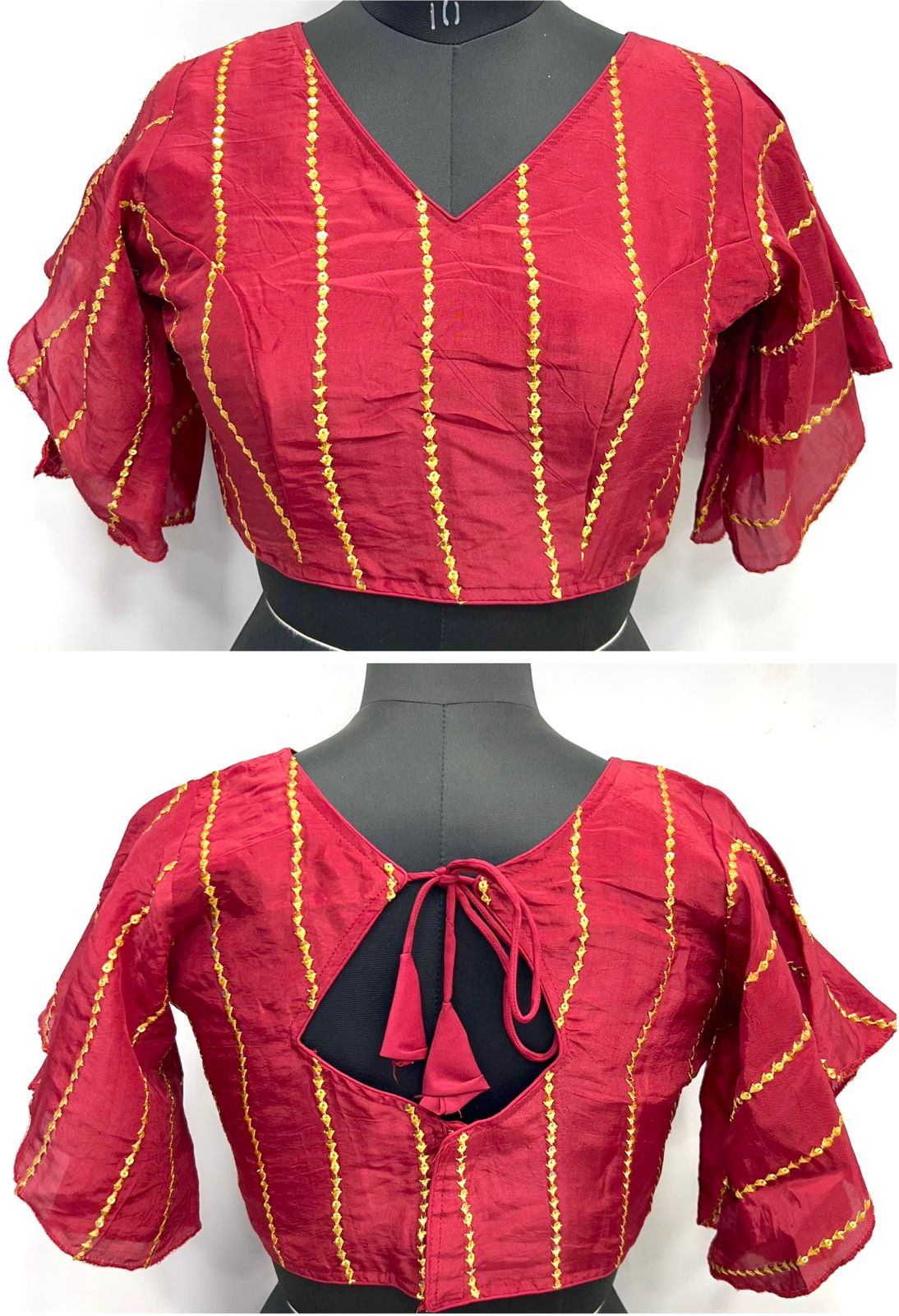 Maroon color silk sequins work blouse for festive