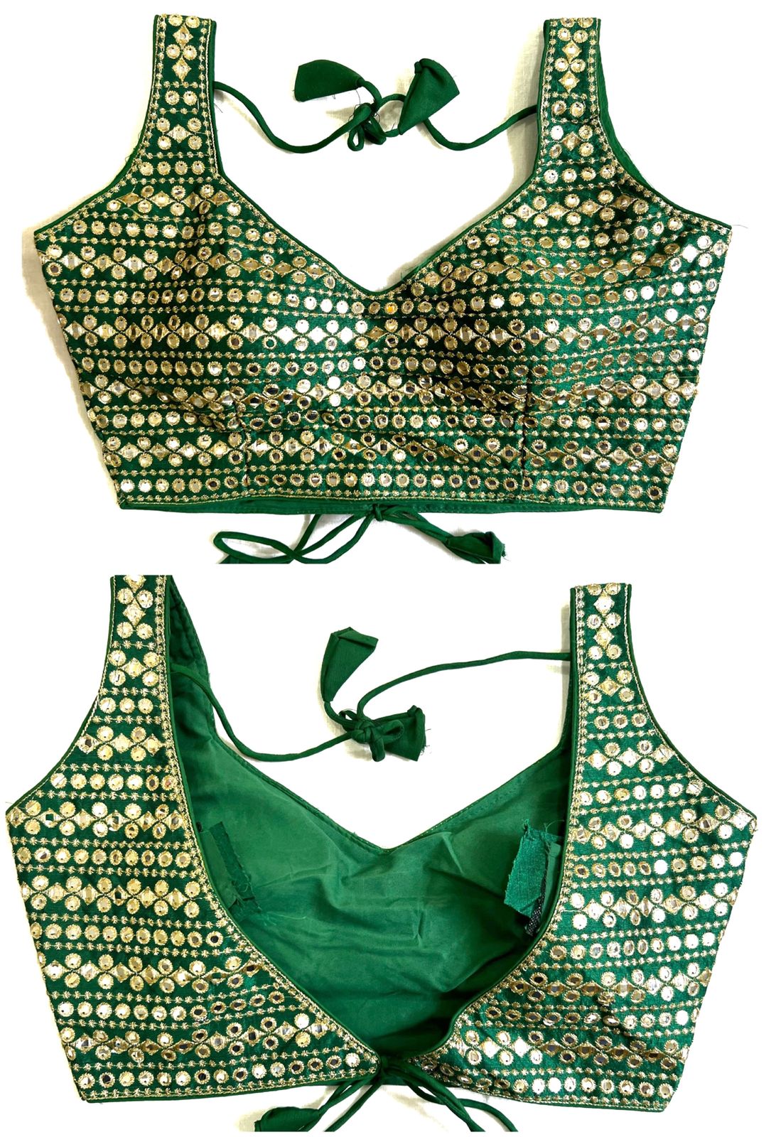 Green Color mirror work blouse images