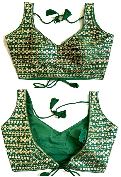 Green Color mirror work blouse images