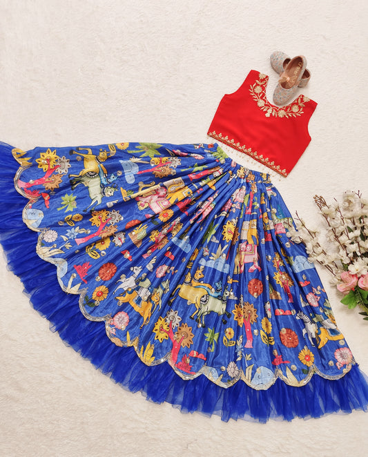 Blue silk lehenga choli for small girls online shopping
