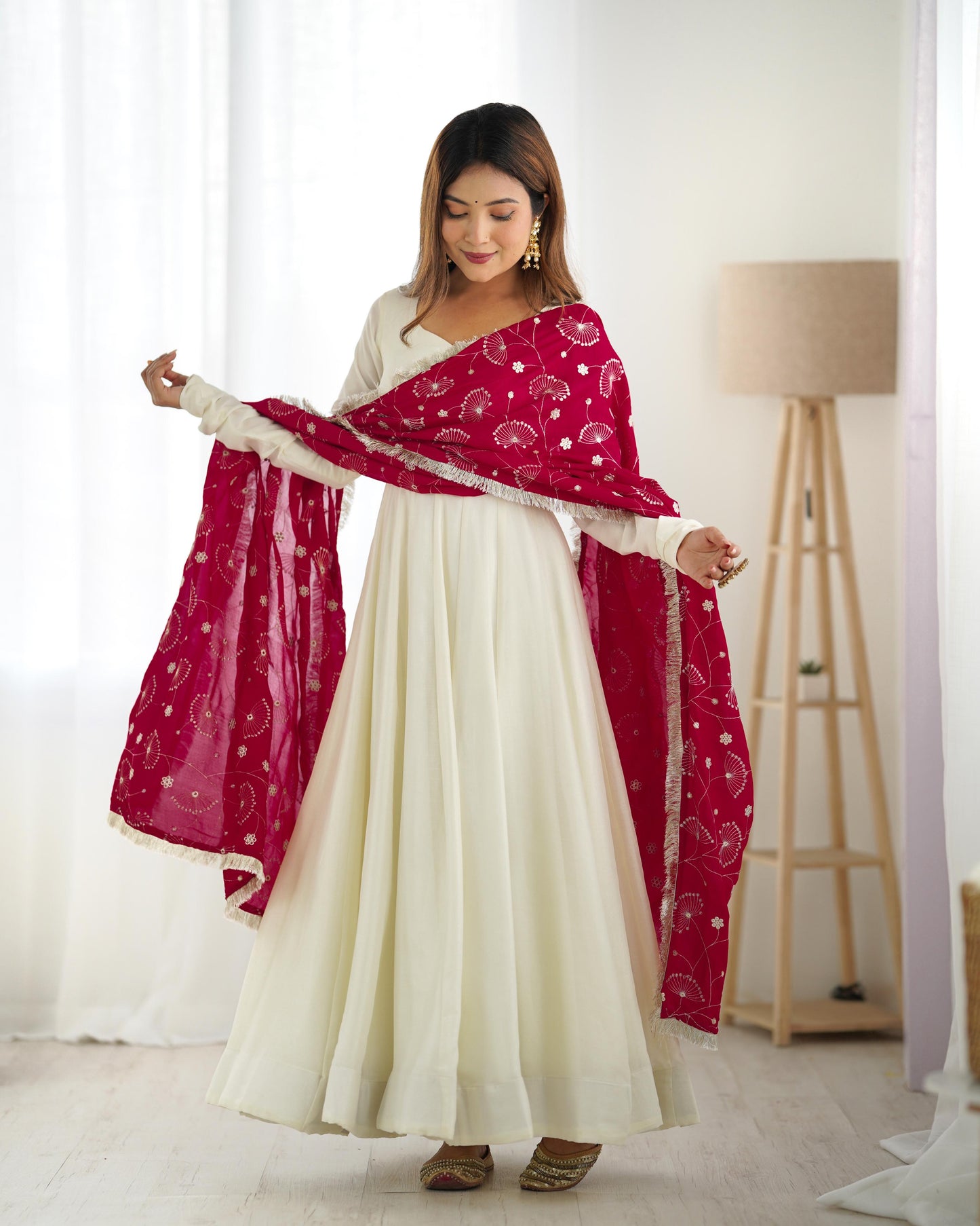 Rani Pink color vichitra silk gown for women price
