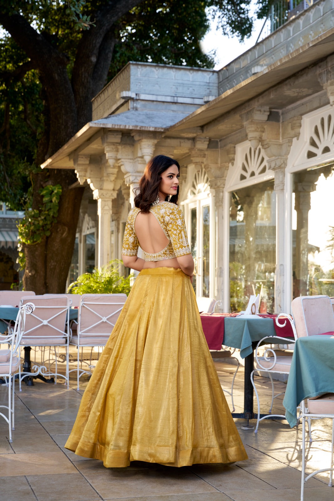 Mustard colour Goldie lehenga choli images

