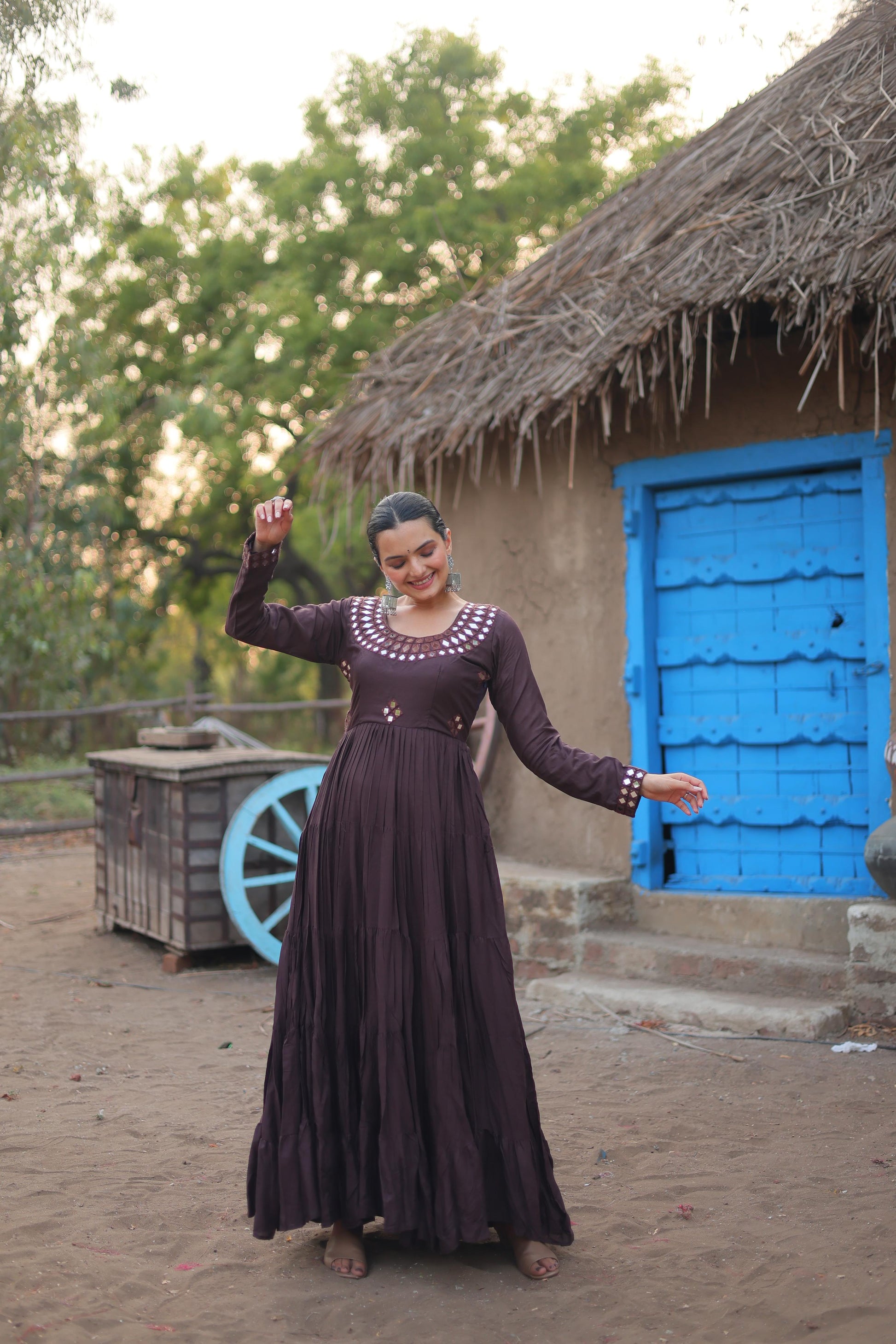 Dark brown rayon navratri gown
